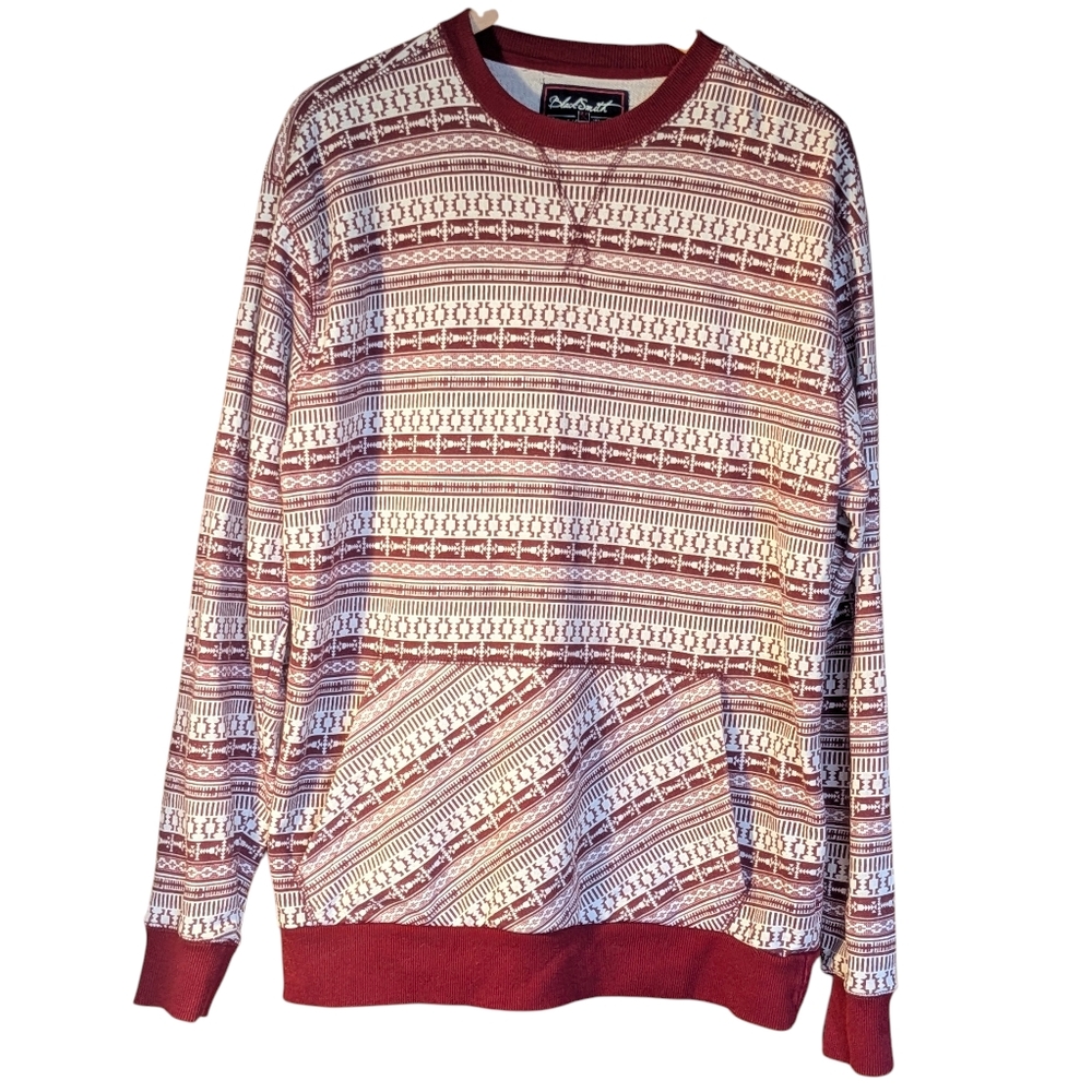 Black Smith Red and White Patterned Crewneck Sweater Mens L Casual Cozy Sturdy